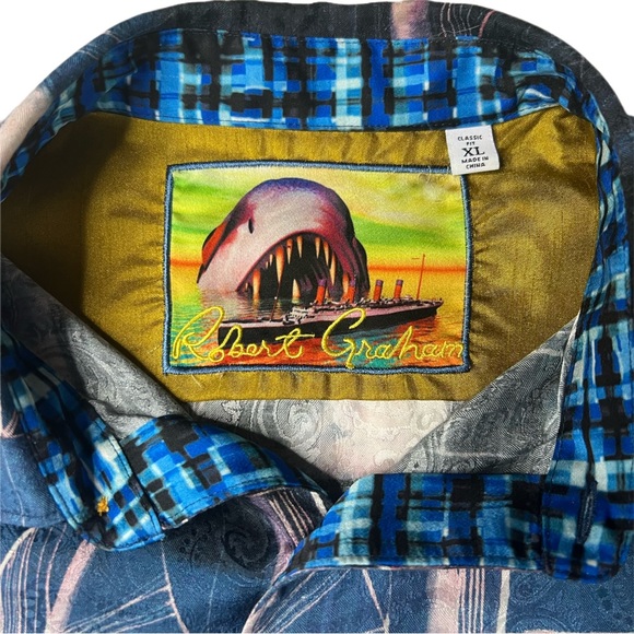 Robert Graham oceanic Abstract Short Sleeve Button Up Silk Shirt XL - Picture 4 of 10
